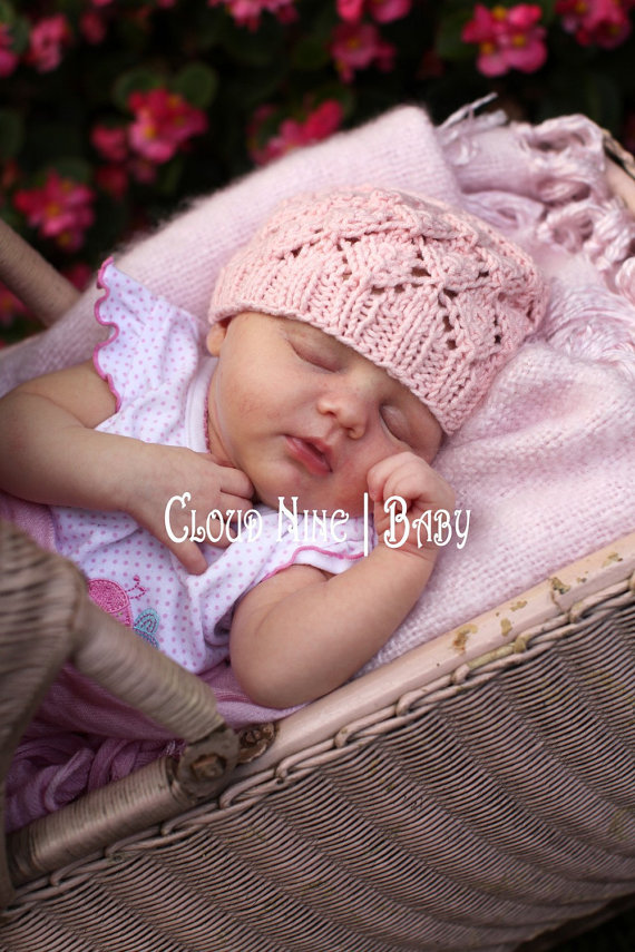 -- Baby Beanie Hat -- Photography Prop -- Lace Flowers